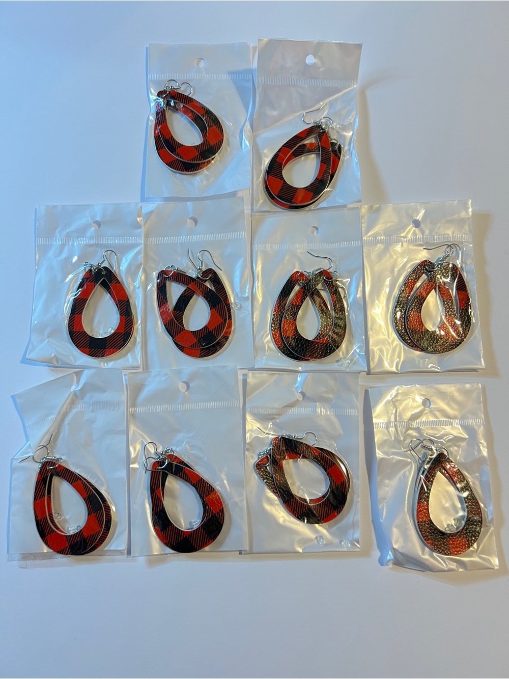 10 Pair Plaid Red & Black Earrings